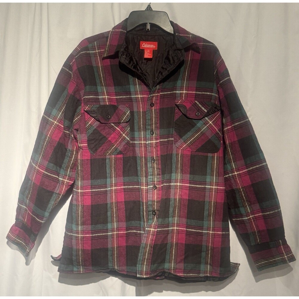 Vintage 90s Coleman Outdoor Insulated Flannel Shacket Men's Size L Plaid Camping